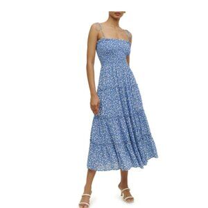 NEW Reformation Nira Dress Marie Blue Midi ties white floral large l tiered ruff